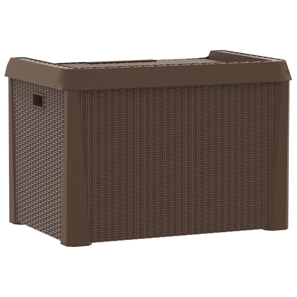 Kalmrek Patio Storage Box Brown 33 gal Polypropylene Resin Wicker Garden Deck Porch Outdoor Storage Chest Bench with Lockable Lid and Gas-Lift Mechanism for Cushion Pillow Tool Organization