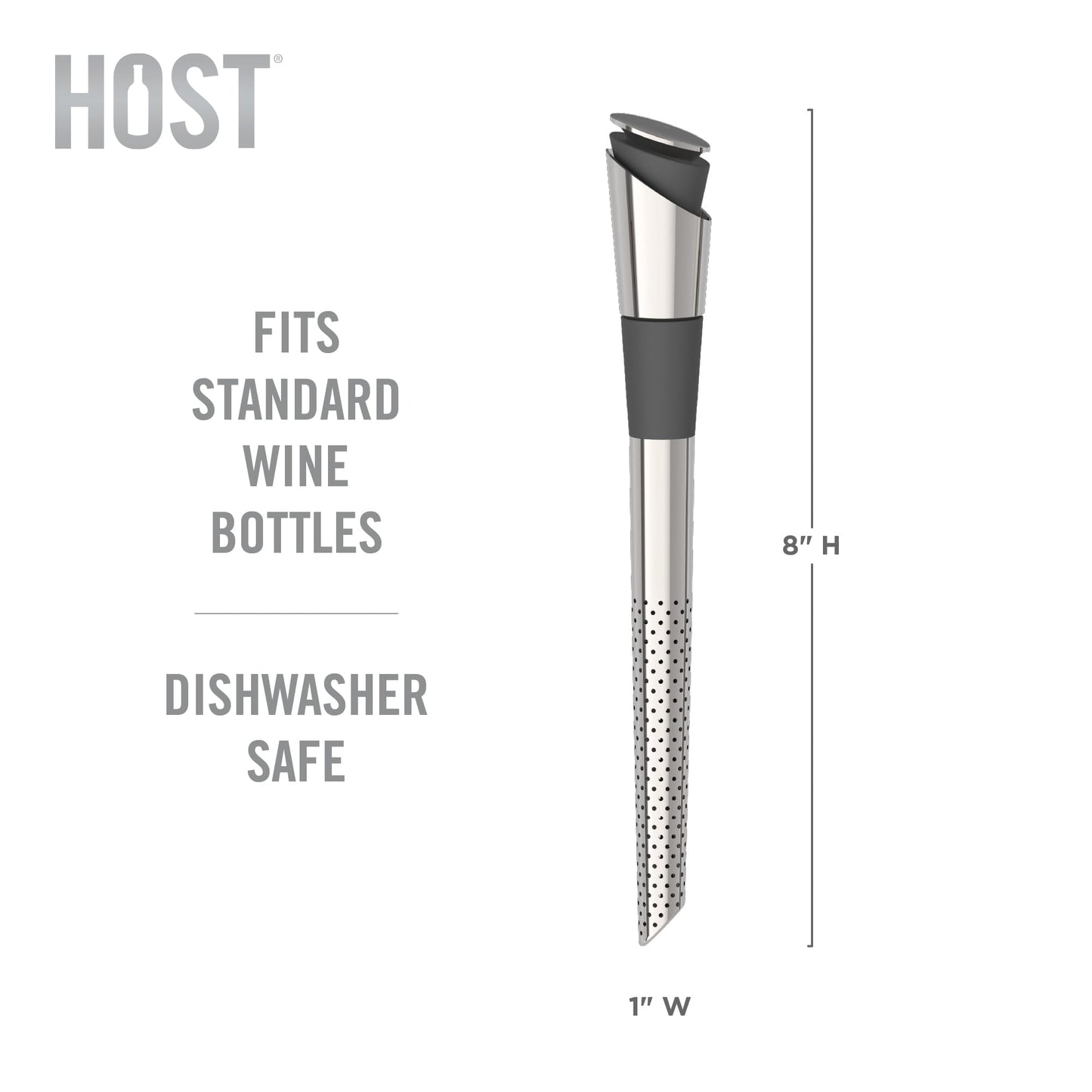 Host Wine Filter Pour Spout with Stopper, Stainless Steel Wine Purifier to Remove Histamines, Sulfite and Soften Tannins, Includes Stopper with Silicone Seal, Set of 1