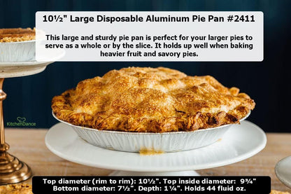 KitchenDance Disposable Aluminum Pie Pan - 11" Heavy Duty Nonstick Foil Pans for Baking and Cooking, 10 Pack