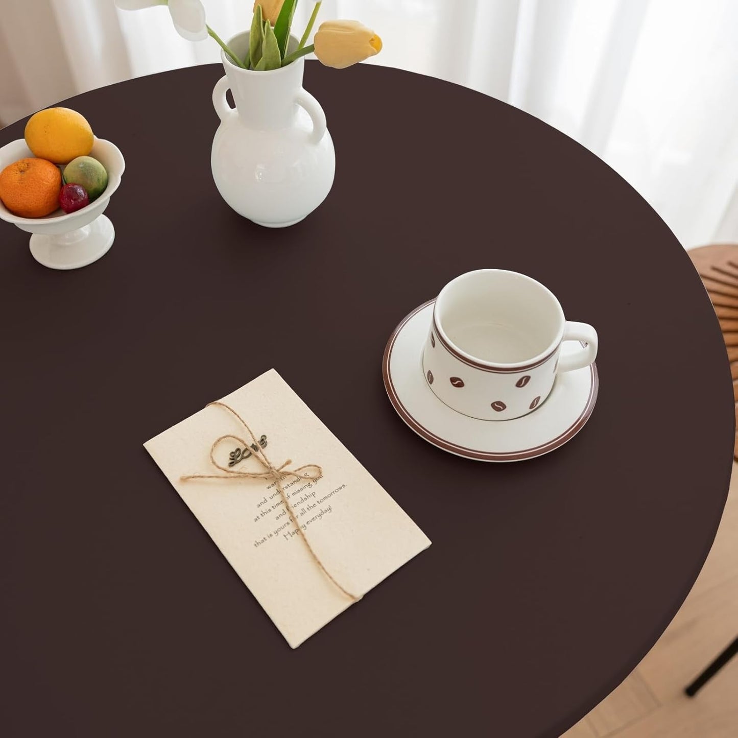 47 Inch (Coffee,47" Round Fitted PU Tablecloth with High Elastic Edge Dia Waterproof Oil Proof Table Cloth Anti-Scald