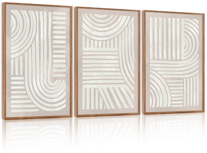 Aryroi Large Abstract Neutral Geometric Framed Canvas Wall Art,Boho Minimalist Shapes Wall Decor,Modern Lines Artwork,Mid Century Arch Art Print for Living Room,Bedroom,Office- 16"x24"x3