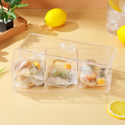 Unomor Tea Bag Organizer Box with Lid - Divided Acrylic Tea Storage Chest 9.17X3.74X3.26In Multi-Compartment Bag Holder for Kitchen Countertop Office and Home