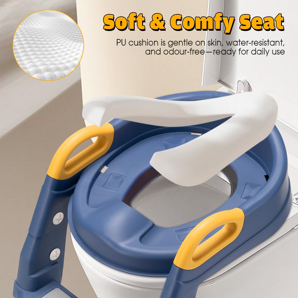 Playpals Potty Training Seat with Step Stool Ladder, 2 in 1 Potty Training Toilet with Urinals, Toddler Toilet Seat for Kids Boys Girls, Splash Guard Anti-Slip Pad Step Stool - Blue