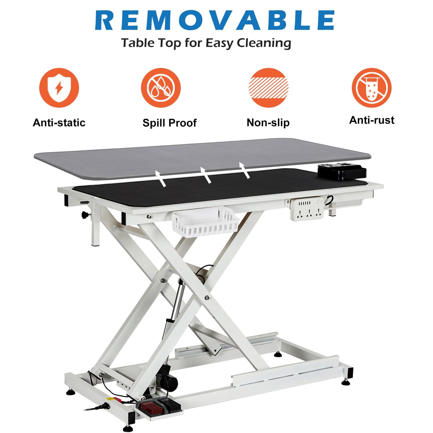 GarveeTech 50" Dog Grooming Table, Electric Hydraulic Grooming Table for Large Dogs or Small Dogs, Aluminium Overhead Arm, Anti Slip Tabletop, 6 USB Ports, Home & Salon Use, Max Capacity 330Lb, White