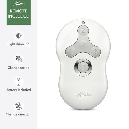 Hunter 52 inch Indoor Ceiling Fan with LED Light and Remote Control - White Modern Ceiling Fan, Low Profile Mount, 4 Blades, For Bedroom, Living Room, or Kitchen, Quiet - Dempsey 59242, Fresh White