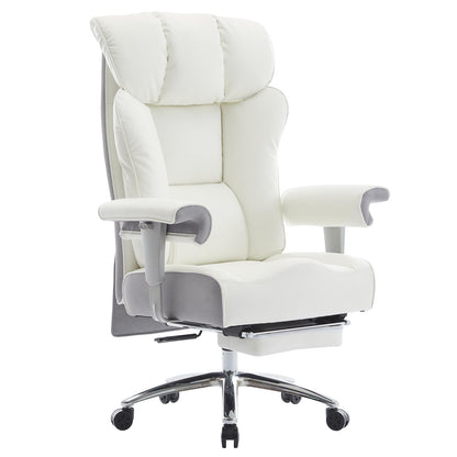 Efomao Big and Tall Office Chair 400lbs - Heavy Duty Executive Desk Chair with Foot Rest & 23" Wide Seat - High Back Ergonomic Leather Computer Chair for Heavy People, Home Office, White