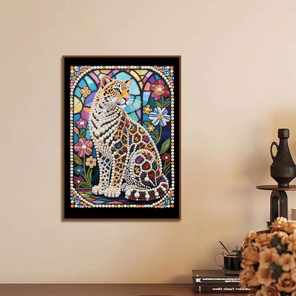 Kulvci Tiger DIY 5D Pearl Painting Kit, Diamond Painting Kit for Adults Beginner, Bead Art Kits All-Pearl Dot Painting for Wall Decor, Creative Stress Relief Gift Home Decor,12 × 16 inch
