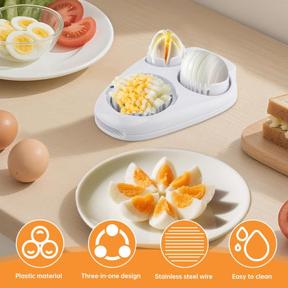 3-In-1 Egg Slicer for Hard Boiled Eggs,Stainless Steel Egg Cutter with 3 Cutting Modes,Multipurpose Kitchen Gadget,Dicer for Butter Strawberry,Mushroom,Banana,Cherry,Tomato