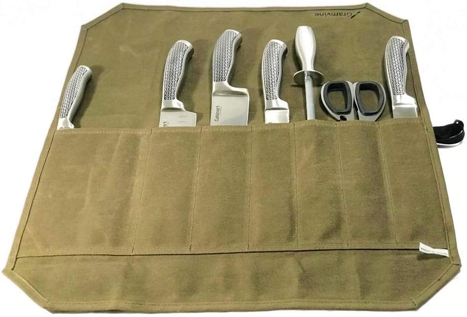 Professional Chef's Knife Roll - Waxed Canvas Knife Organiser, Culinary Bag Wrap for Travel Tool Storage
