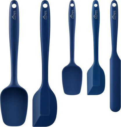 HOTEC Silicone Rubber Spatula Set - 600℉ Heat Resistant, BPA-Free, Dishwasher Safe | Classic Blue, Set of 5