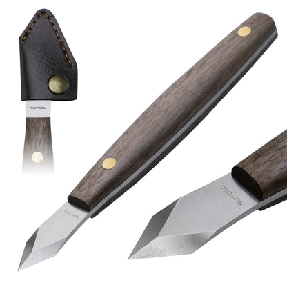 RUITOOL Marking Knife, Woodworking Scribing Knife with Leather Sheath, High Carbon Steel Double Beveled Blade Striking Knifes with Wooden Handle, Premium Quality Wood Scribe Tool for Carving