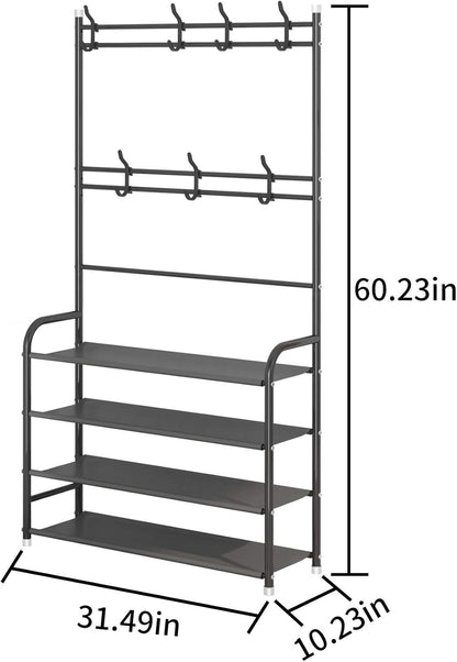 Rack,3-in-1 4-Tier 8 Hooks,16-20 UDEAR Entryway Coat Hall Tree Multifunctional Storage Shelf with Shoe Bench and Pairs