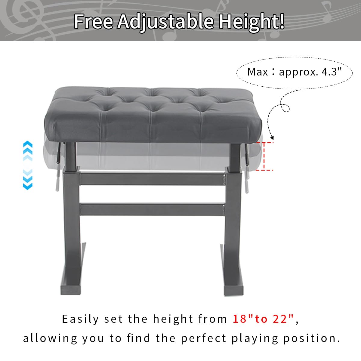 lumizone Hydraulic Lifting Piano Bench - Height Adjustable Keyboard Bench Heavy Duty Piano Stool with 23.62" x 14.17" PU Leather, High-Density Sponge & Alloy Base 2 Styles & 2 Colors (Black, Smooth)