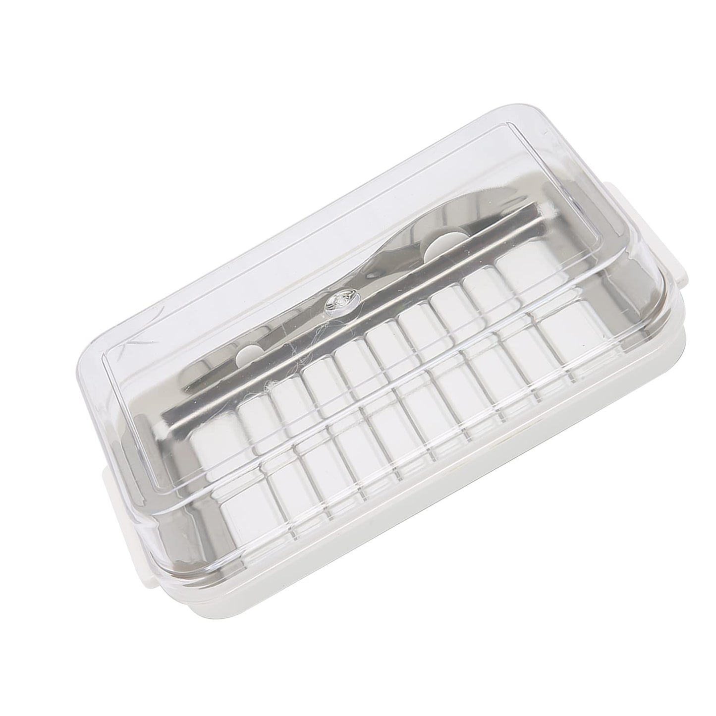 Yosoo Health Gear Butter Slicer Butter Cutter Box Stainless Steel Butter Slicer Cutter Dish, Cheese Storage Container with Transparent Cover for Kitchen, 7.5x4.1x1.6in Easy Cutting Butter Box Case