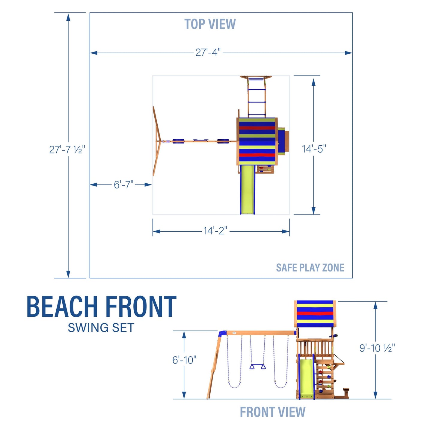 Backyard Discovery Beach Front Cedar Wood Swing Set with Wave Slide, Play Deck, Monkey Bars, Rock Wall Ladder, Shaded Picnic Area, Snack Bar, Belt Swings, Trapeze, Sandbox Area, Outdoor Playset
