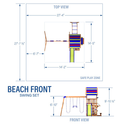 Backyard Discovery Beach Front Cedar Wood Swing Set with Wave Slide, Play Deck, Monkey Bars, Rock Wall Ladder, Shaded Picnic Area, Snack Bar, Belt Swings, Trapeze, Sandbox Area, Outdoor Playset