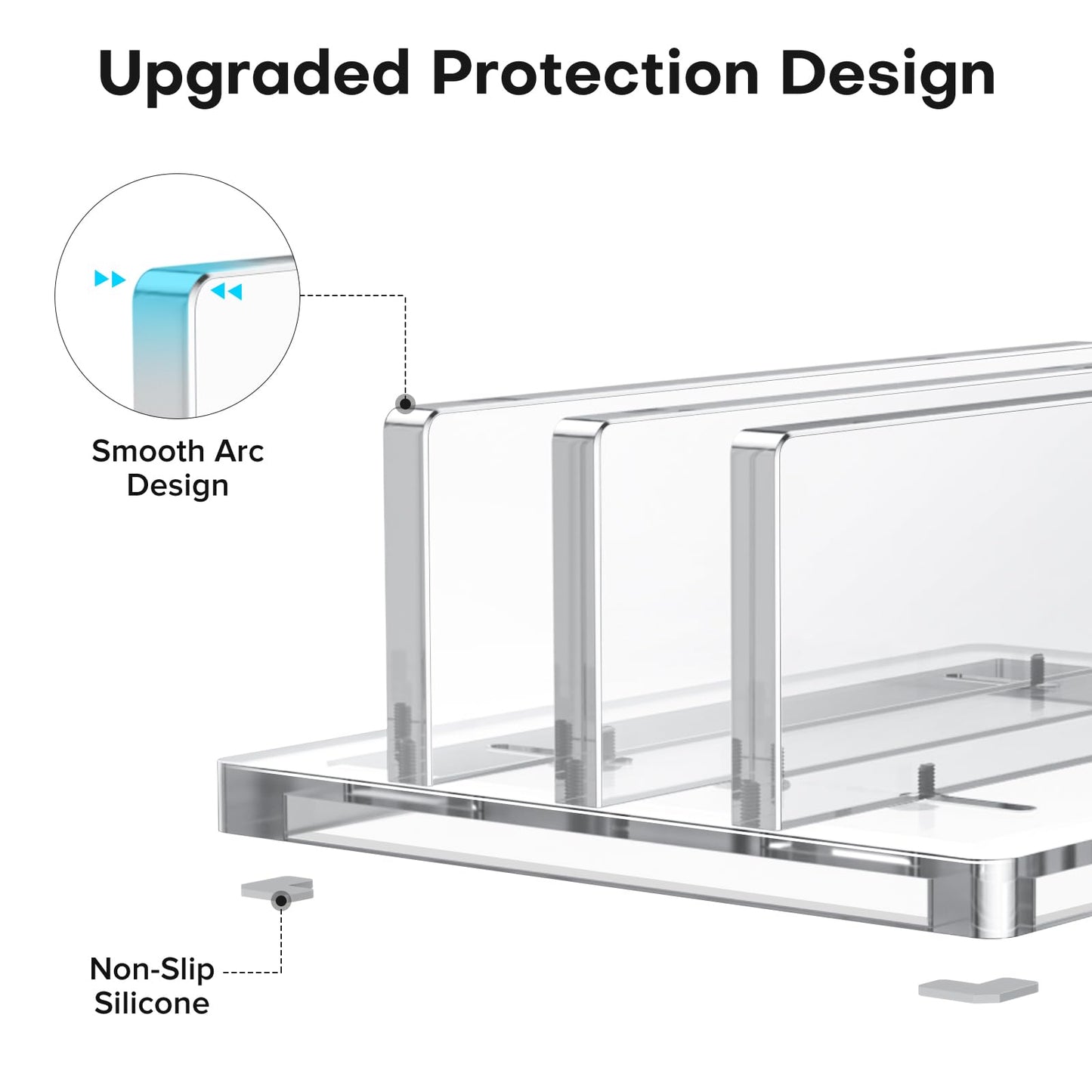 OMOTON Vertical Laptop Stand for Desk, Acrylic Dual Laptop Holder Desktop Clear Adjustable Dock for MacBook Pro Air, HP, All Gaming Laptops up to 17” (Clear, Dual Slot)