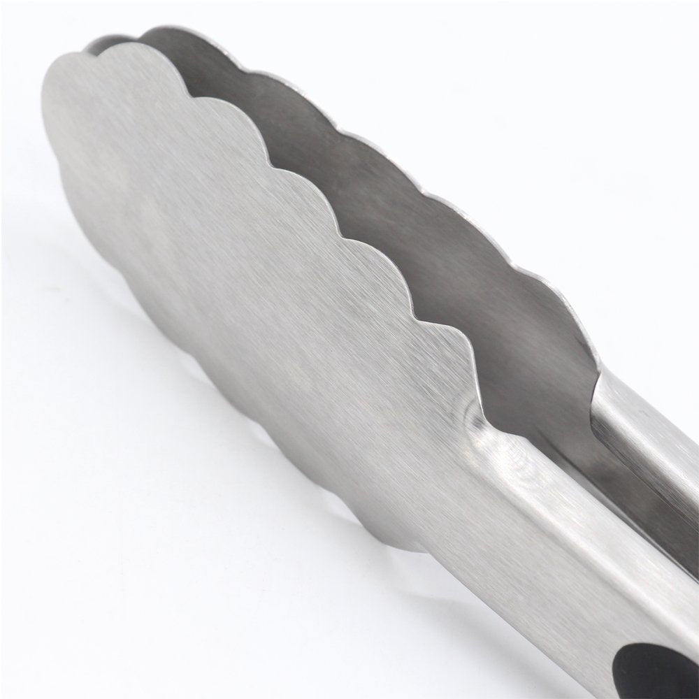 304 Stainless Steel Kitchen Cooking Tongs, 12" and 14" Set of 2 Sturdy Grilling Barbeque Brushed Locking Food Tongs with Ergonomic Grip, Black