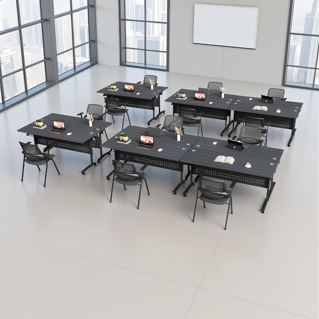 2 Pack Conference Room Tables,Mobile Folding Conference Table with Wheels,Modern Training Locking Rolling Meeting Conference Tables with Flip-Top for Office Classroom Business,6-12 Person,55.1IN