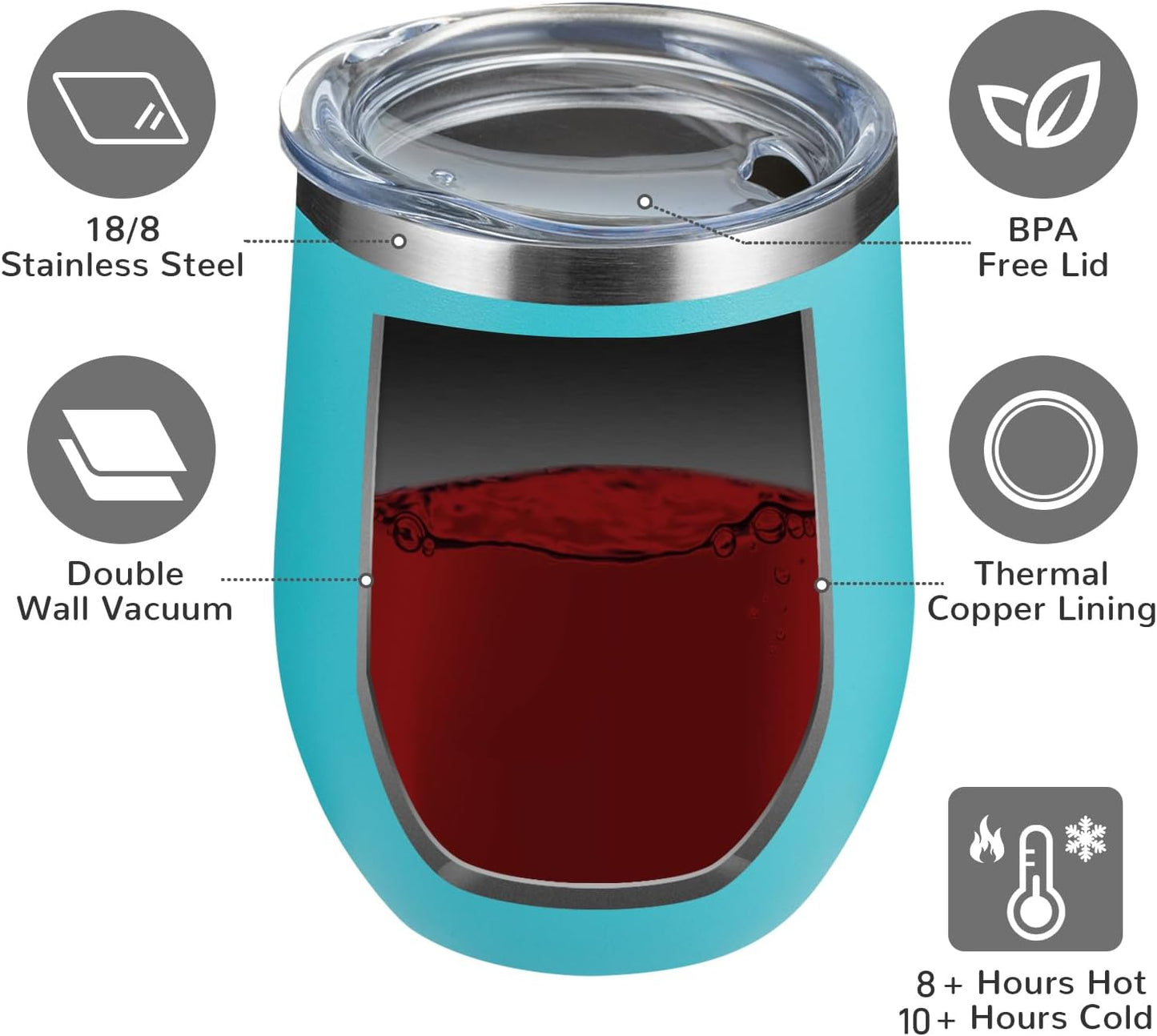 MEWAY Stemless 12 OZ Wine Tumbler Glasses with Lid, Insulated Double Wall Vacuum Stainless Steel