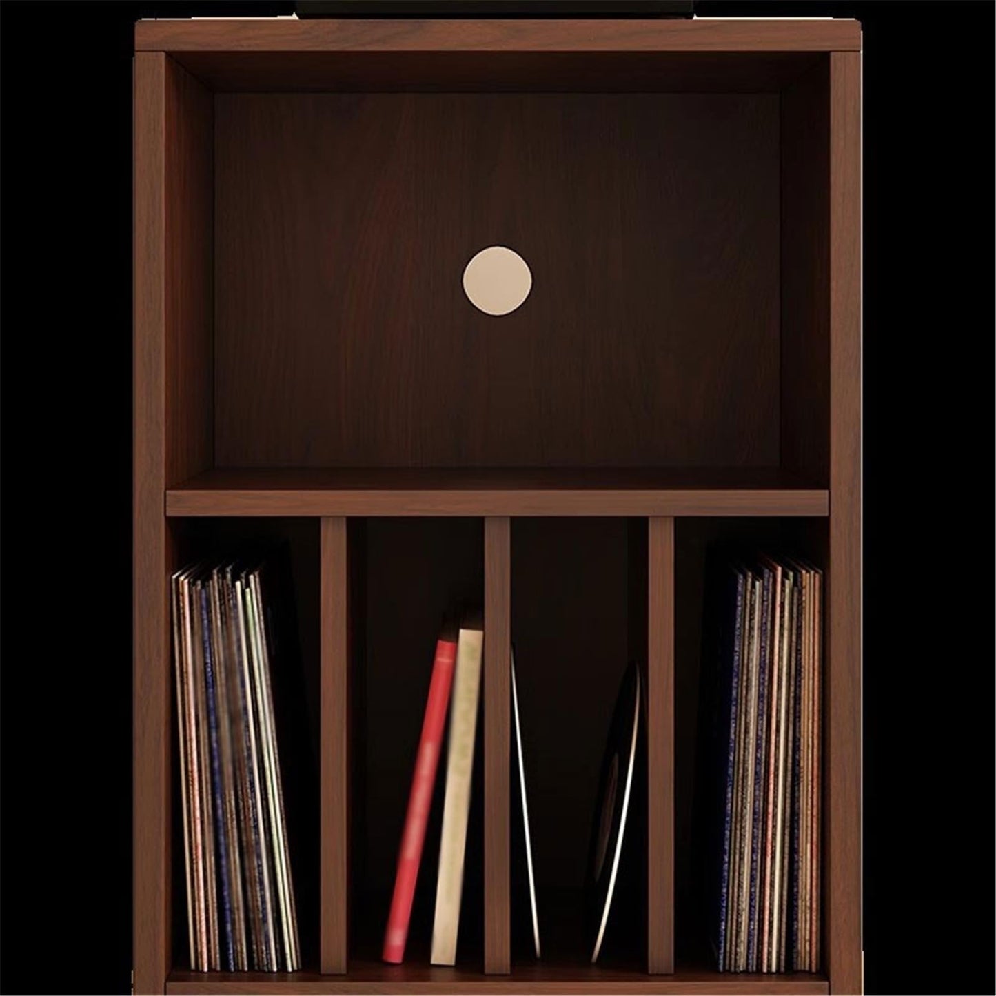 YUHUAWF Vinyl Record Holder Wooden Vinyl Record Low Cabinet with Drawers Storage Unit Display Holder CD Holder(Walnut colour)