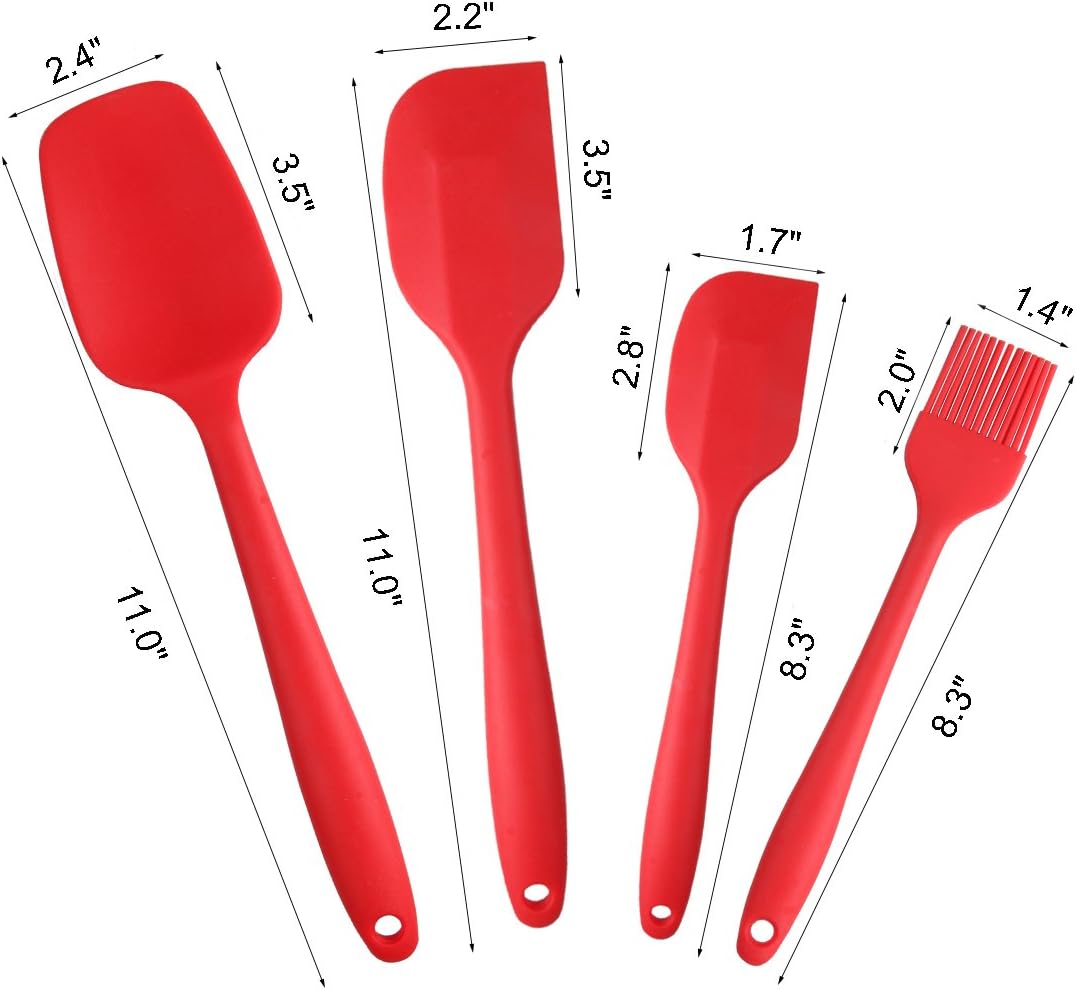 Rubber Spatula Set of 4, Silicone Heat Resistant Spatulas with Stainless Steel Core for Cooking and Baking
