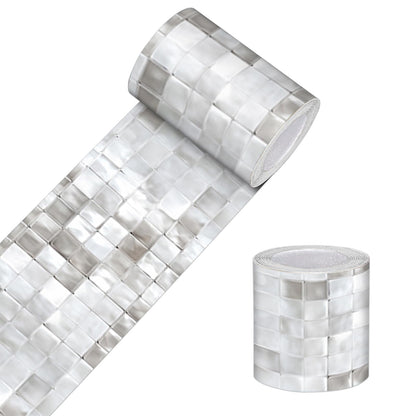 HOMETITUTE Wallpaper Border Peel and Stick Decorative Wall Trim Self Adhesive Mosaic Accent Strip for Bathroom Kitchen Mirror Frame Bedroom Living Room 4x196 Inch Silver Tile Effect Design