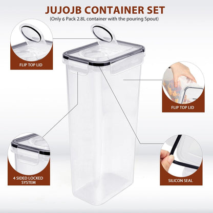 64 Free,6 Pack JUJOJB PCS Airtight Food Storage Containers With Lids BPA With Pouring Spout Cereal Containers Storage