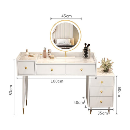 TOMYEUS Makeup Table Luxury Dressing Table Bedroom Modern Makeup Desk Storage Shelf Organizer Apartment Cabinet，Not Including Stool， White Vanity Desk