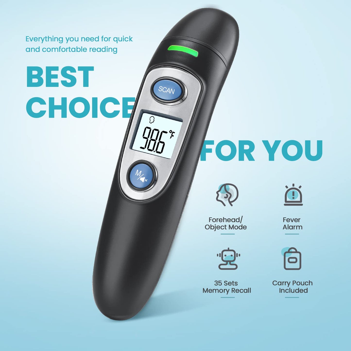Ear Thermometer for Adults and Kids, Digital Accurate Ear and Forehead Thermometer with Fever Alarm, 1 Second Fast Result, Easy to use, 2 in 1 Mode