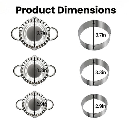 304 Stainless Steel Dumpling Maker Set - Professional 6-Piece Dumpling Press & Empanada Mold Kit (2.9", 3.3", 3.7") Heavy Duty Rust-Proof Pierogi Maker for Gyoza & Ravioli Dishwasher Safe