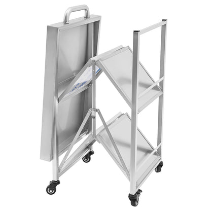 DHccPOLve 3 Tier Stainless Steel Kitchen Trolley Cart Foldable Utility Serving Storage Rolling Car Shelf (25.75 * 20 * 36inch Silver)