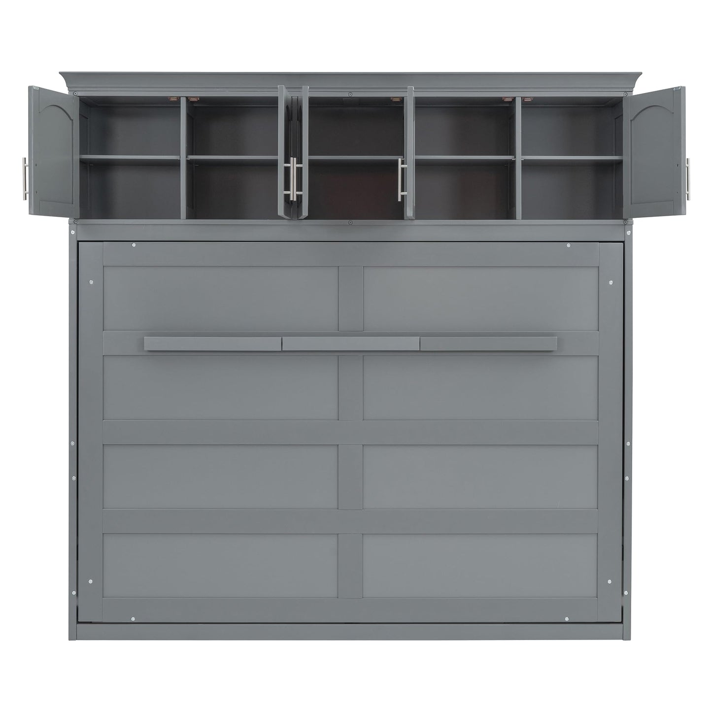Ball & Cast Queen Size Murphy Bed Wall Cabinet Bedframe,can be Folded,Hideaway Chest with Top Storage Lockers,Wood Platform Furniture for Guest Room,Study,Office,Gray