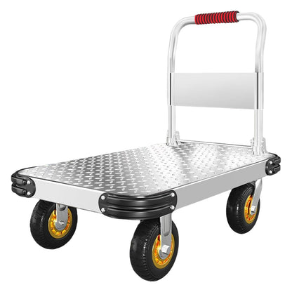 Folding Platform Trolley, Heavy-Duty Steel Utility Cart with Foldable Handrails for Space-Saving Storage, Ideal for Supermarkets, Garages & Warehouses