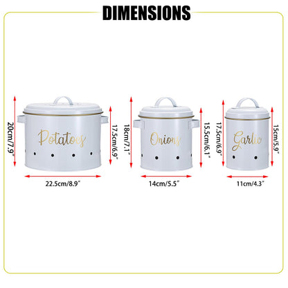 OwnMy Set of 3 Potato Onion Garlic Storage Bins Vegetable Containers Food Containers for Kitchen Counter, Potato Onion Storage Containers for Pantry Garlic Store Jars Vegetable Canisters Set, White