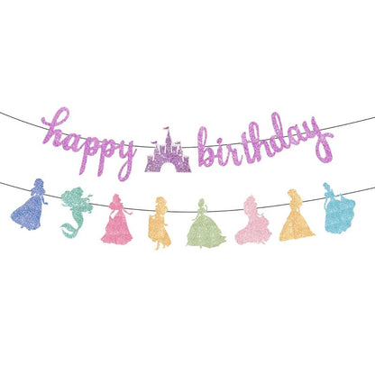 Neyeidru Princess Birthday Banner Decorations - Pink Happy Birthday Garland Glitter Bunting for Girls Coquette Birthday Party Decorations Favor Supplies