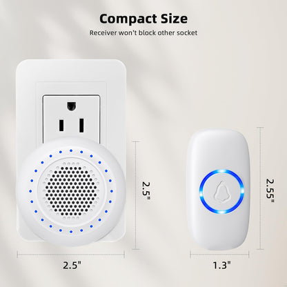 Wireless Doorbell • PHYSEN • Doorbell Chime Kits with 1 Transmitter 1 Receiver • Waterproof • Operating at 1000ft Range • 32 Ringtones • 4 Volume Levels • LED Flash • Door Bell for Home Classroom