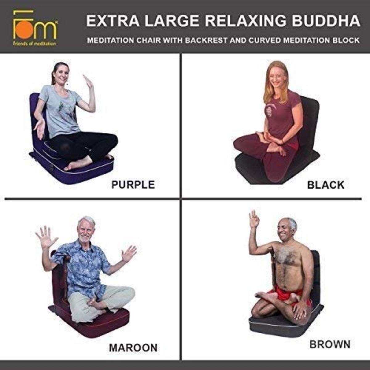 Friends of Meditation Extra Large Meditation Chair | Floor Chair with Back Support | Yoga Chairs for Adults | Portable Folding Chair | Yoga Chair with Cushion & Meditation Block | Black | 24x22 in