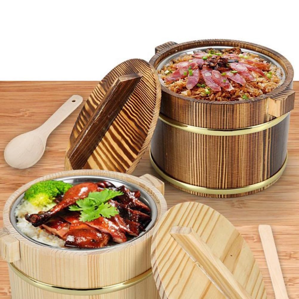 GANAZONO 1 Pc Cask Rice Cask wooden rice tub Sauna Bucket wooden steamer bowl Storage Bucket sushi kit tofu chinese practical barrel stainless steel heater Multifunction