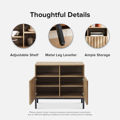 mopio Norwin Storage Cabinet, Sturdy Modern Rustic Industrial Buffet Sideboard, Fluted Accent Storage Cabinets, Credenza, Oak Wood TV Stand, Entertainment Center, Media Console, Living Room (Single)