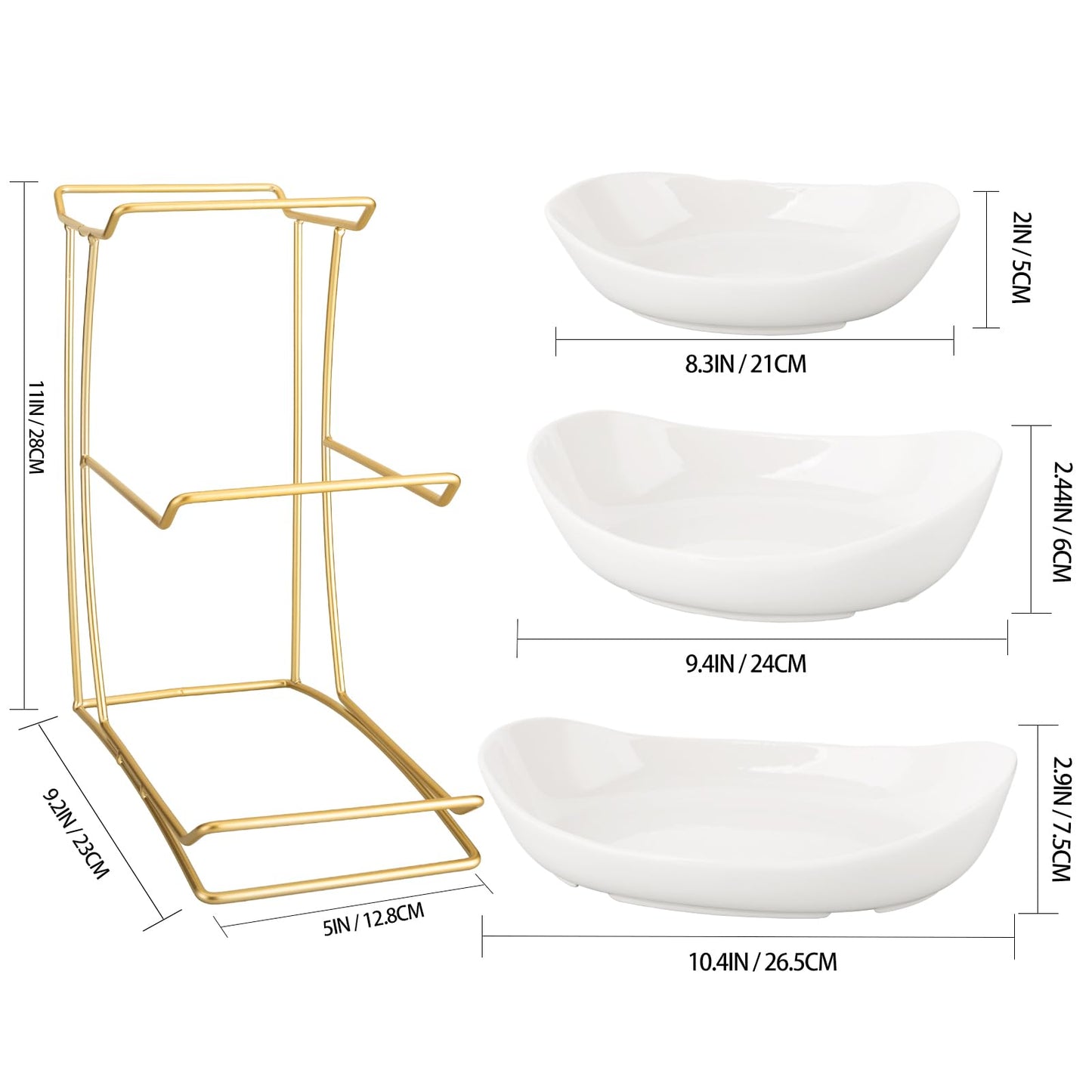 jessie 3 Tier Ceramic Fruit Bowls for Kitchen Counter with Metal Rack, Fruit Basket with Stand, Porcelain Bowls for Fruit Vegetable Bread Candy Snack Nuts Dessert Cake Tray (White 3 Layer)