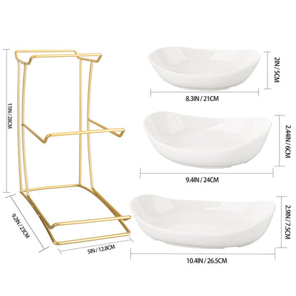 jessie 3 Tier Ceramic Fruit Bowls for Kitchen Counter with Metal Rack, Fruit Basket with Stand, Porcelain Bowls for Fruit Vegetable Bread Candy Snack Nuts Dessert Cake Tray (White 3 Layer)