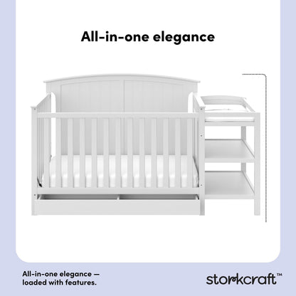 Storkcraft Steveston 5-in-1 Convertible Crib & Changer – GREENGUARD Gold Certified, Fits Standard Crib Mattress, Converts to Toddler Bed and Full Bed, 4 Adjustable Mattress Heights (White)