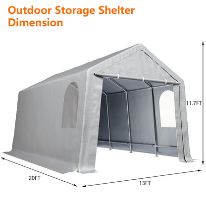13×20 ft Outdoor Storage Sheds, Portable Storage Shelter Shed with Roll up Zipper Doors & Vents, Waterproof Outside Utility Shed Garage Tent for Motorcycle, Bicycles and Camping Tools
