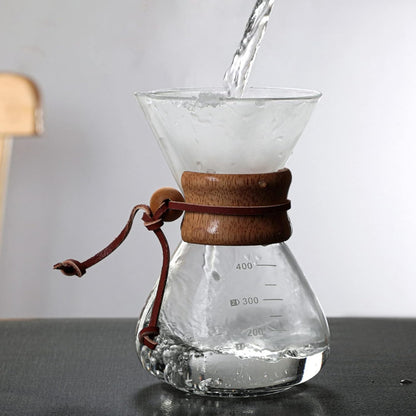 Pour Over Coffee Maker, 400ml Double Filter Wooden Sleeve Brewer for Home Cafe Parties
