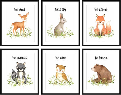 Bestbuddy Pet Set of 6 Unframed Woodland Animals Art Prints (8X10) for Kids Baby Girl Room Decor