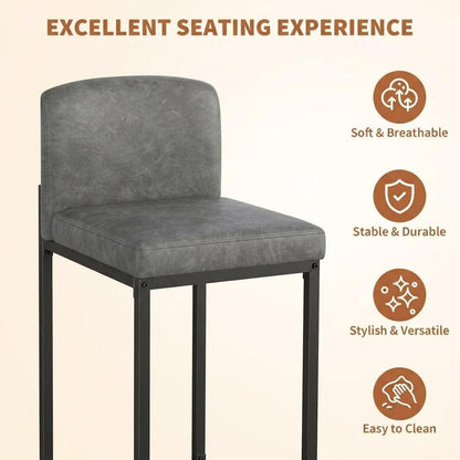 GarveeHome Bar Stools Set of 4, Modern Counter Height Bar Stools with Back and Footrest, Faux Leather Upholstered Barstools Chairs for Kitchen Island Dining Room Bar, Grey