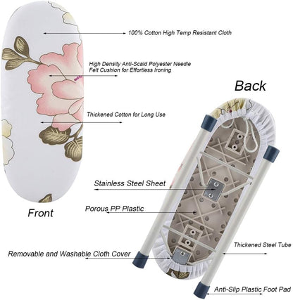 Small Ironing Board, Mini Foldable Tabletop Board for Shirt Cuffs, Collars, Sewing, Travel Use (Peony)