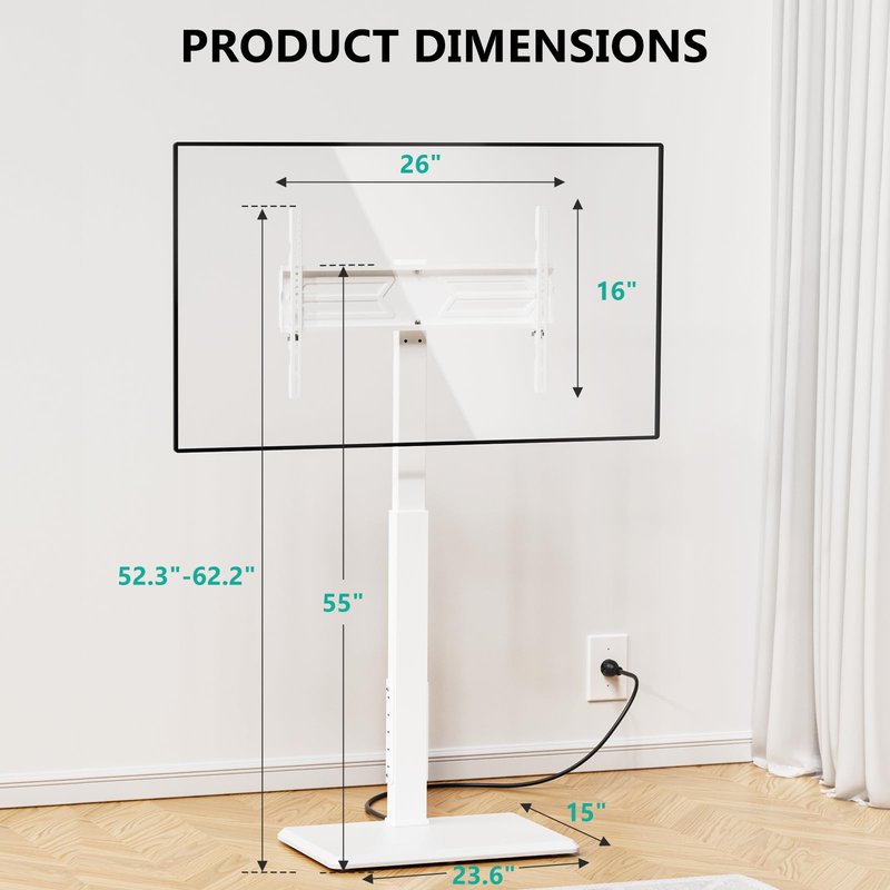 WALI Floor TV Stand with Power Outlet, Tall TV Stand Mount for 32-75 inch TVs up to 110 lbs, Swivel and Height Adjustable TV Stands with Wood Base for Bedroom, Office(TVDVD-7PW), White