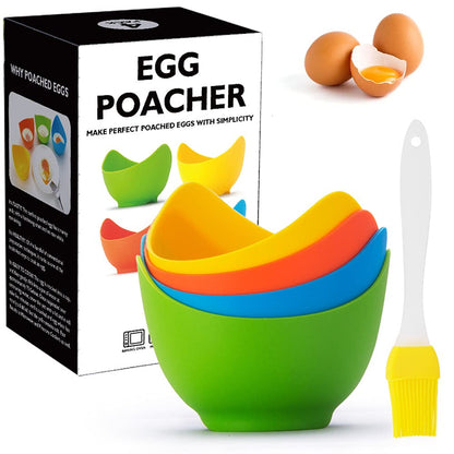 Silicone Egg Poacher Cups with Ring Standers, Egg Boiler Mold Cup for Microwave Air Fryer Stovetop Cooking, Non-Stick, BPA-free, Set of 4